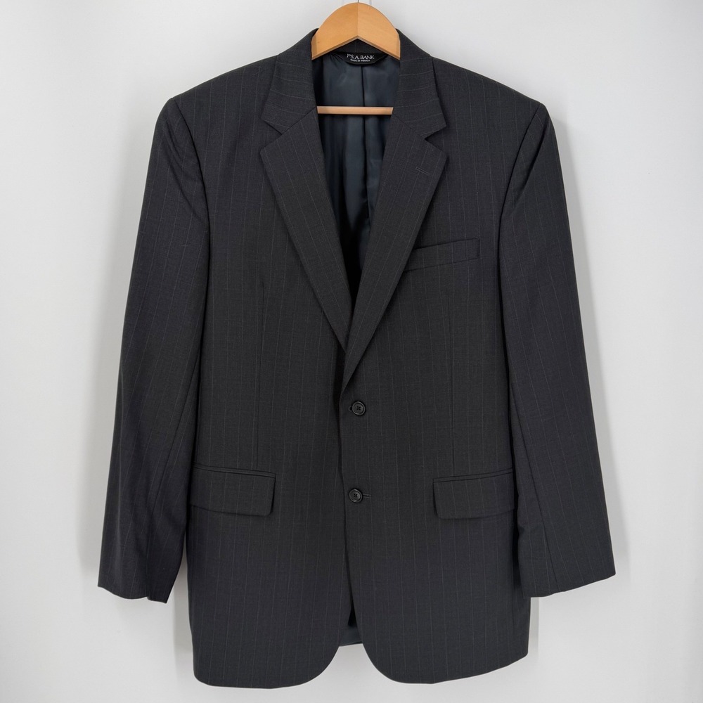 Jos. A. Bank 100% Wool Blazer Mens 41L Charcoal Gray Pinstripe Suit Jacket